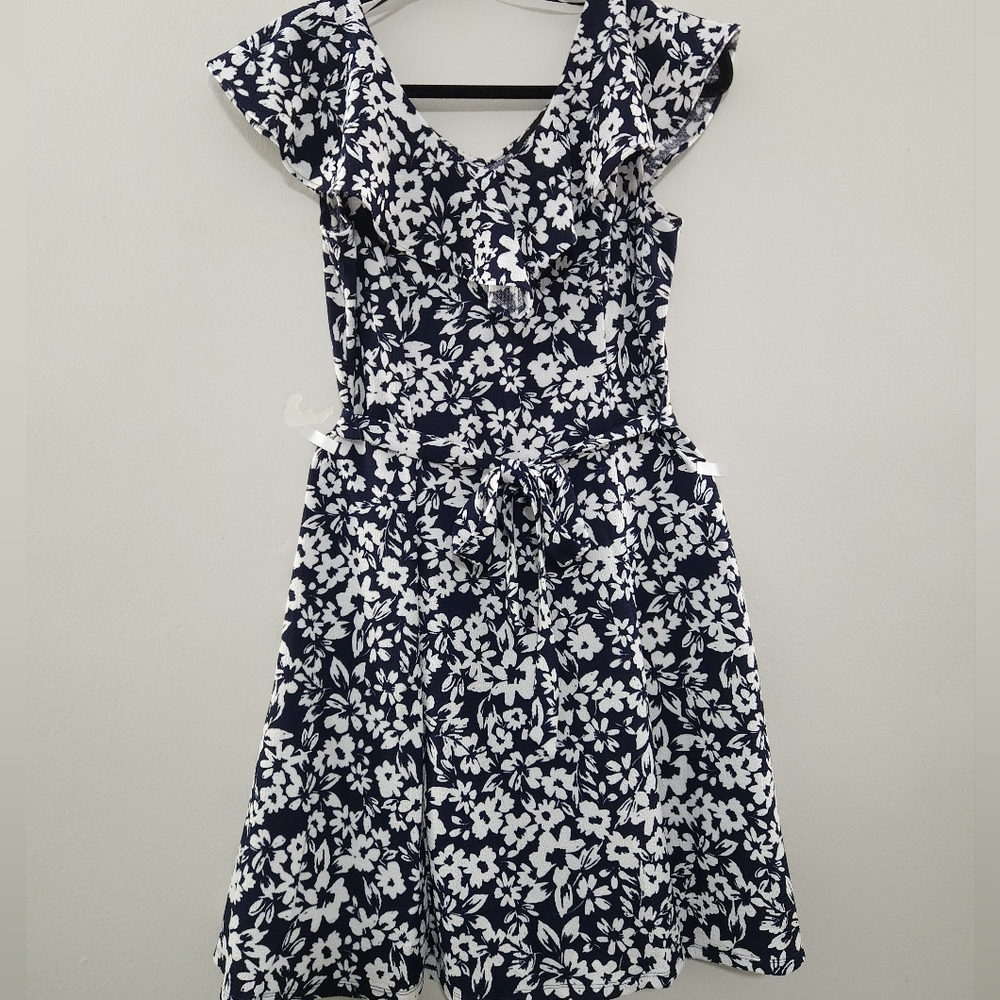 Perceptions Navy and White Floral Midi Dress - Picture 1 of 8